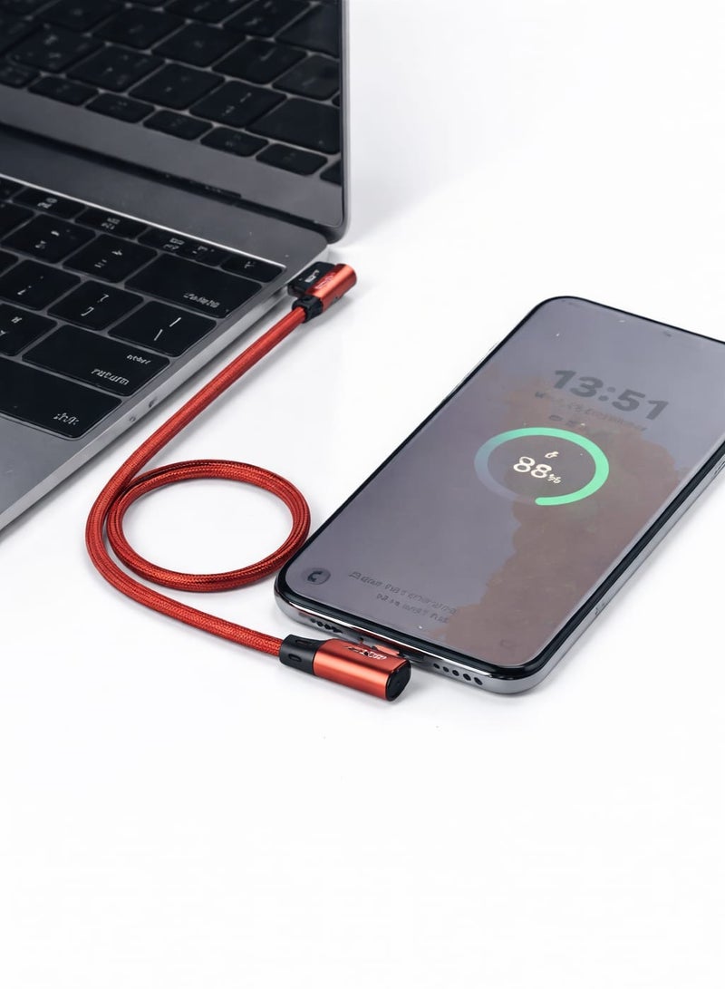 ستارت ST-A012 كابل شحن ونقل بيانات تايب سي USB-A الى Type-C سريع 18 واط نايلون مضفر زاوية قائمة للألعاب طول 1 متر - Image 2